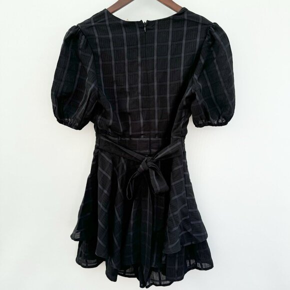 Evolutionary Apparel Romper Sheer Plaid Black Layered Lined Dark Academia Small - Picture 2 of 16